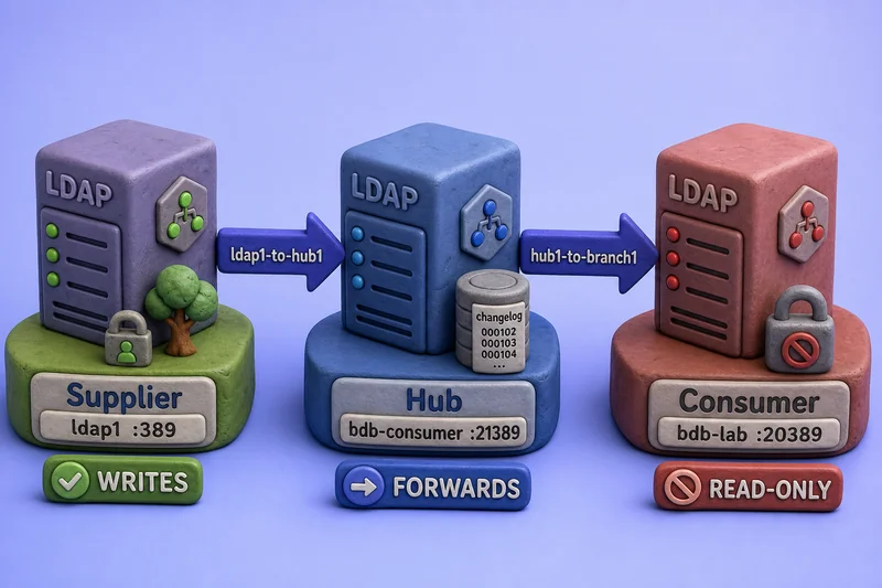 Three-node chain from supplier through forwarding hub to branch consumer