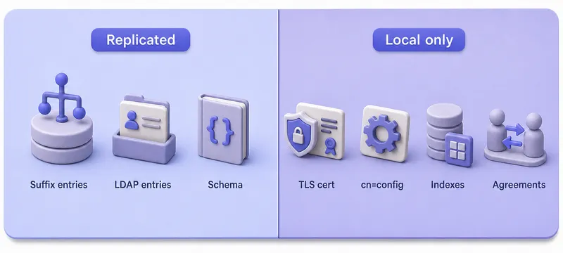 Split view of replicated suffix data versus local-only server configuration
