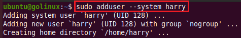 adduser command to add a system user