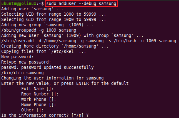 adduser command to enable debug mode