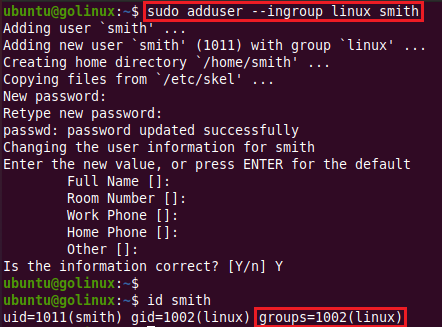 adduser command requires an existing group