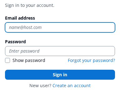 Managed login sign-in page with email and password fields