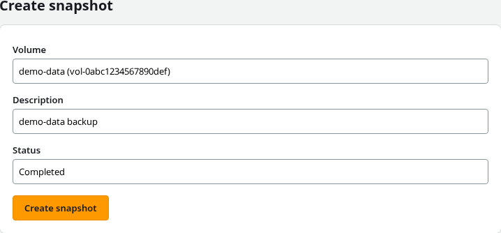 EBS snapshot completed for demo-data volume