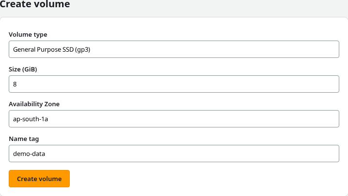 Create gp3 EBS volume with size and Availability Zone