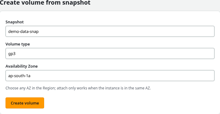 Create volume from snapshot with target Availability Zone