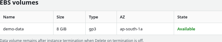EBS data volume Available after instance termination