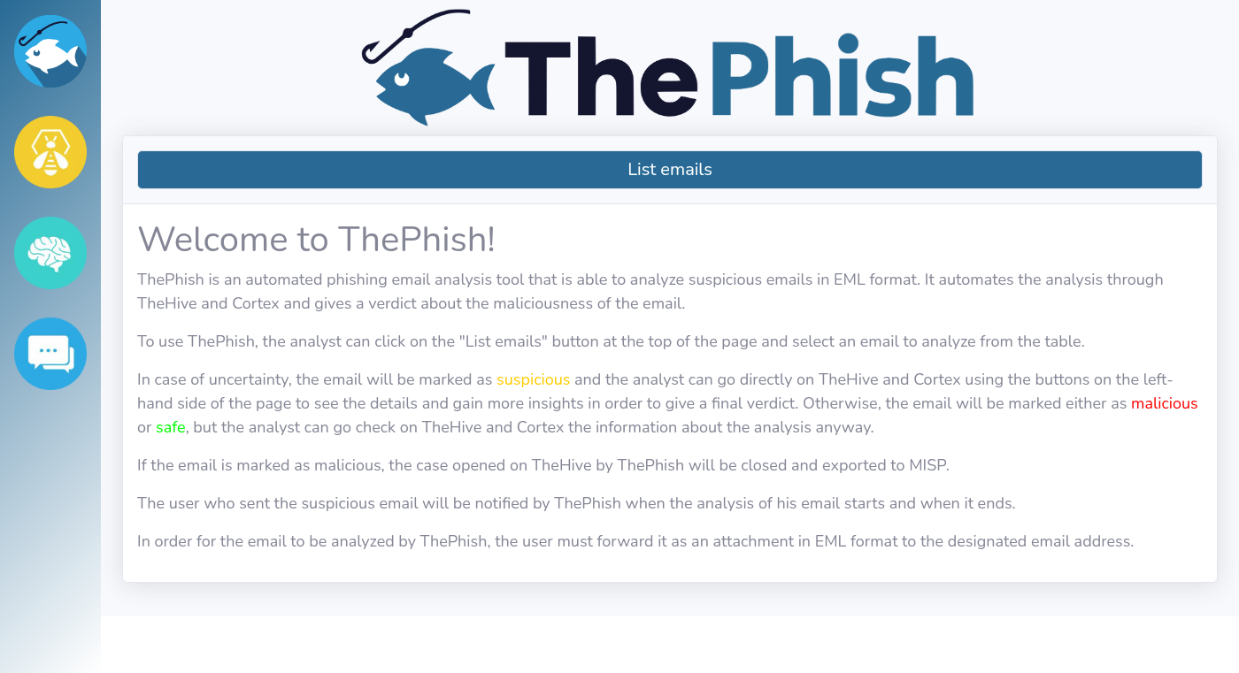 ThePhish web UI on the lab host