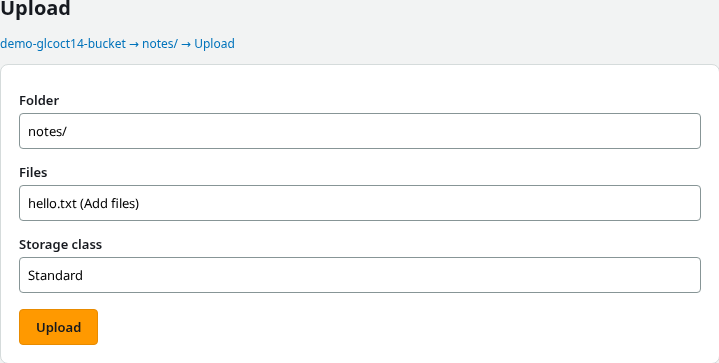 S3 upload hello.txt into the notes folder