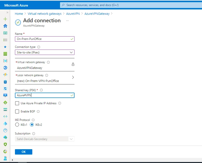 Azure Site to Site VPN Connection [100% Working]
