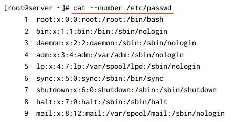 display line numbers using cat command