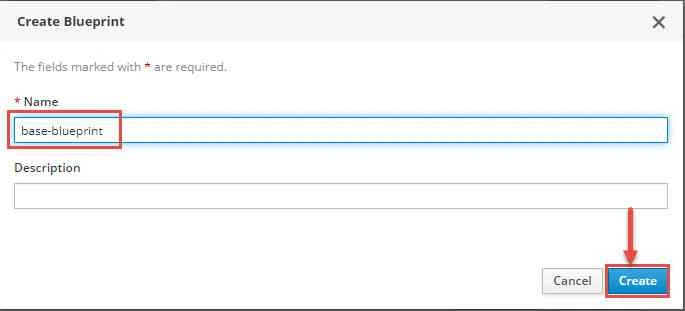 Fill in the name of the blueprint, its description, then click Create. The screen changes to blueprint editing mode.