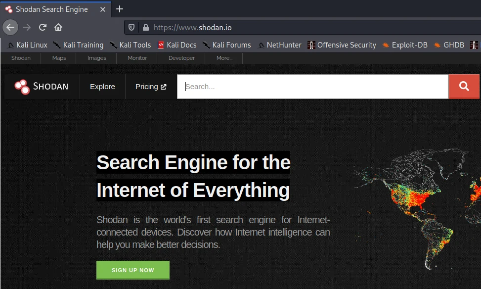 Shodan web search interface showing the search box and result layout
