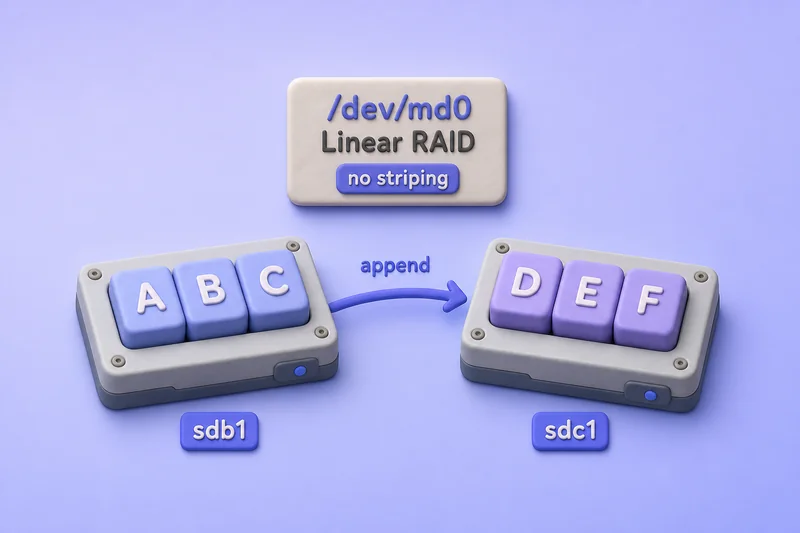 Linear RAID topology with sdb1 and sdc1 concatenated on /dev/md0