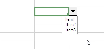 PlanMaker cell with an open dropdown list showing Item1, Item2, and Item3