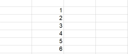 PlanMaker spreadsheet with numbers 1 through 6 entered in a column for use as dropdown source data