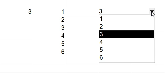 PlanMaker form object dropdown open with numeric list items and the selected value shown in the result cell
