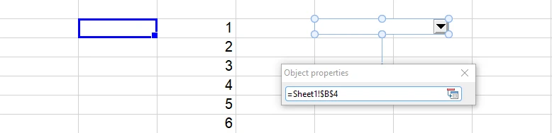 PlanMaker Object properties dialog while selecting the result cell reference =Sheet1!$B$4