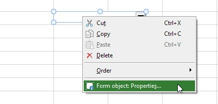 PlanMaker context menu on a form object with Form object Properties highlighted