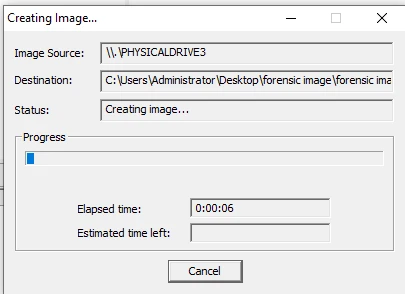FTK Imager Create Image progress dialog during acquisition