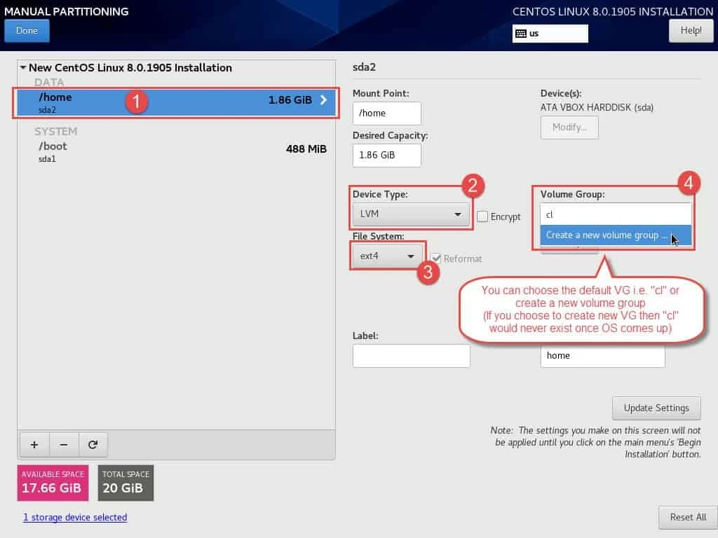 Step-by-Step: Create LVM during installation RHEL/CentOS 7/8