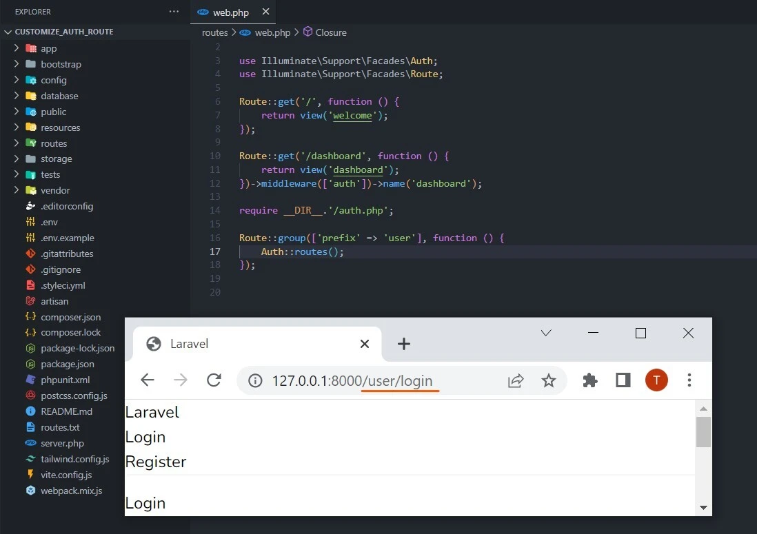 customize auth route Laravel 8