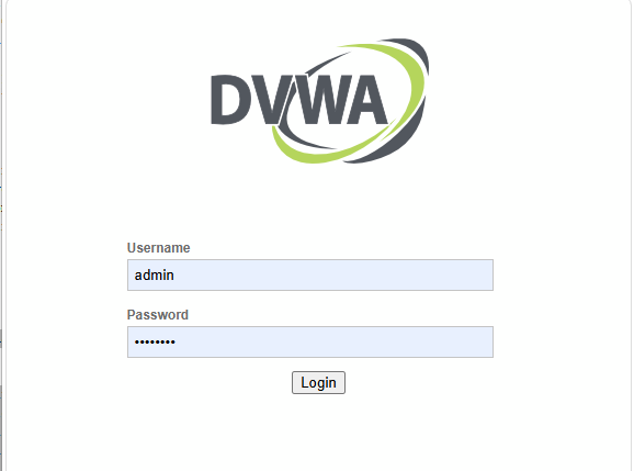 DVWA login page on Kali after database setup