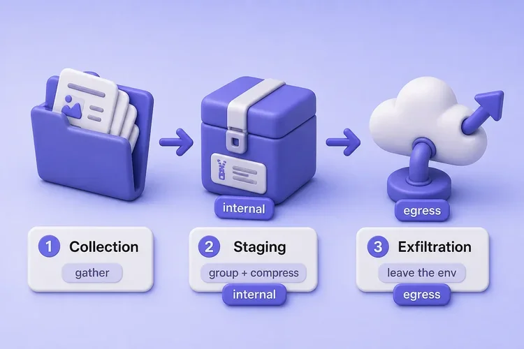 Collection to staging to exfiltration flow