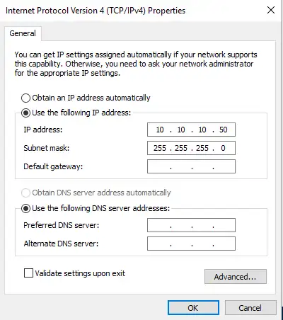 Windows Server 2019 ipconfig output showing IPv4 Address 10.10.10.50 and subnet mask 255.255.255.0 on the Ethernet adapter