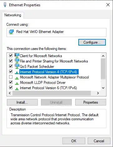 Windows Network Connections ncpa.cpl dialog with Ethernet IPv4 properties set to static IP 10.10.10.50 and subnet mask 255.255.255.0