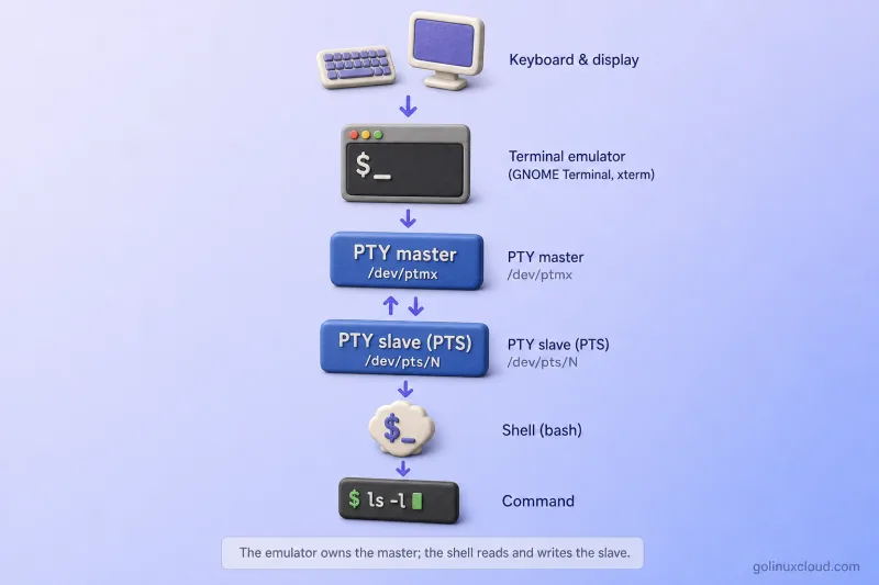 Terminal emulator connected to a shell through PTY master and PTS slave devices