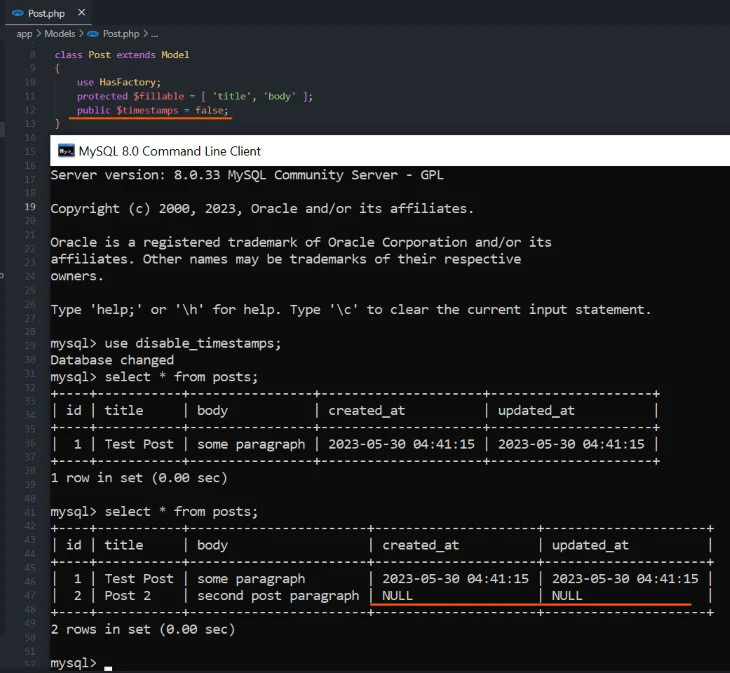 Disable Laravel's Eloquent timestamps