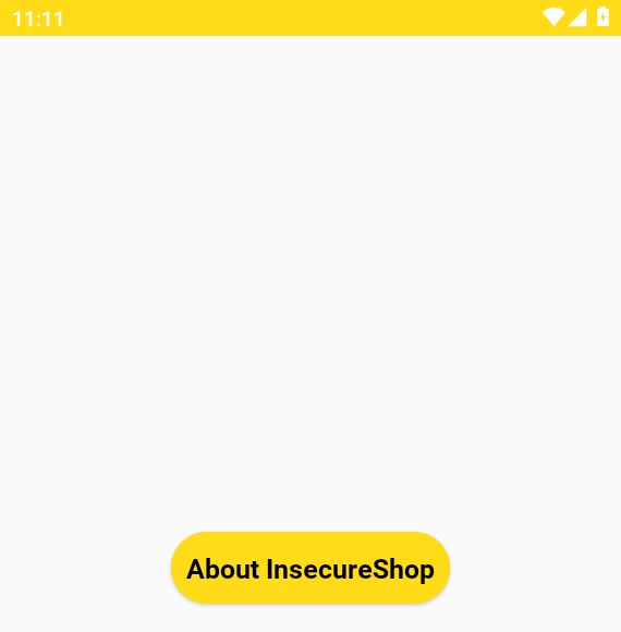 InsecureShop AboutUsActivity after Drozer start showing yellow About InsecureShop button