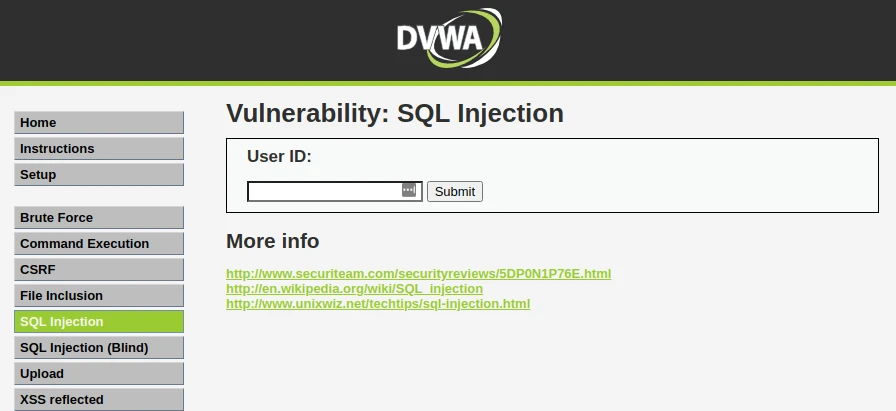 DVWA SQL Injection