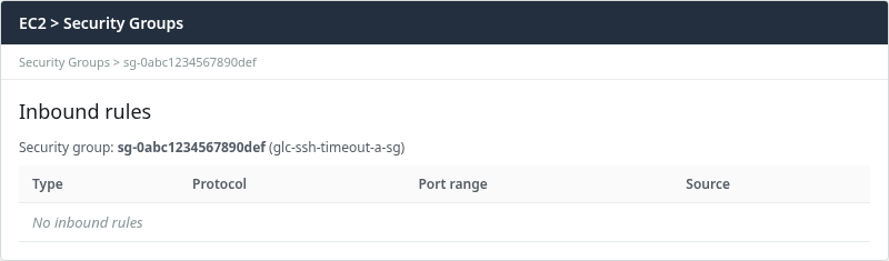 EC2 security group inbound rules with no TCP port 22 entry