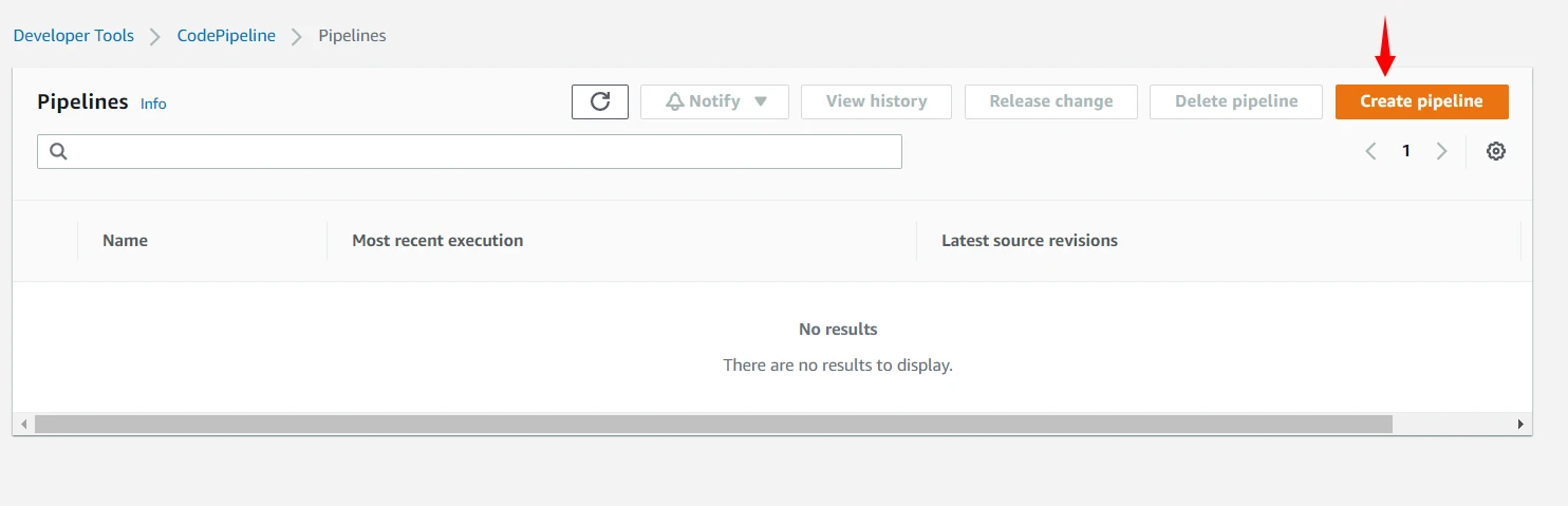 Create a new pipeline in AWS Console