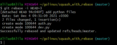 git squash commits from the head commit