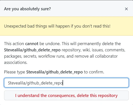 confirm GitHub Reporsitory Deletion