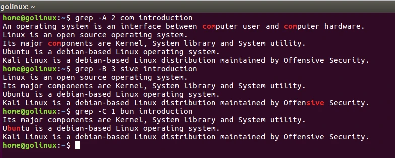 grep command to display lines before and after the match