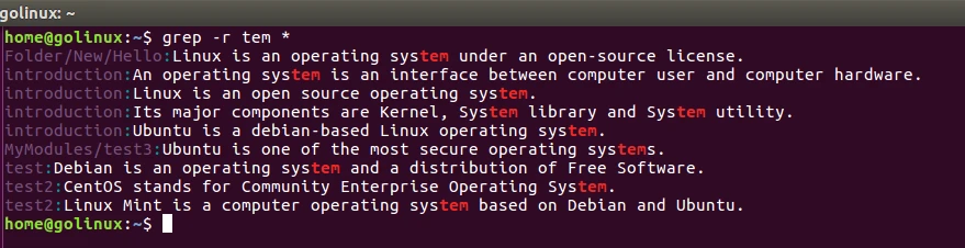 grep -r command output