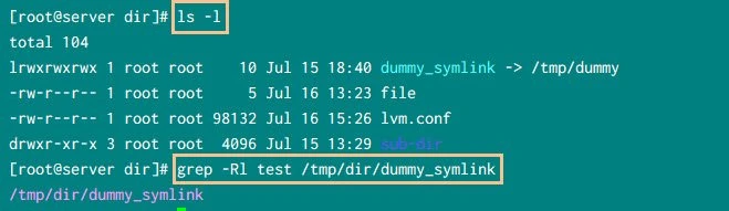 grep for symbolic link files