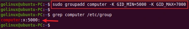 groupadd command to change group id min and maxvalues