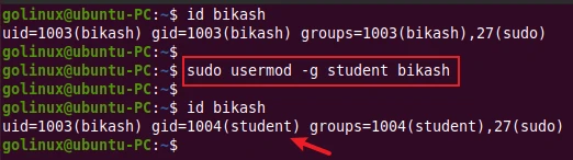 usermod command to change primary group of a user