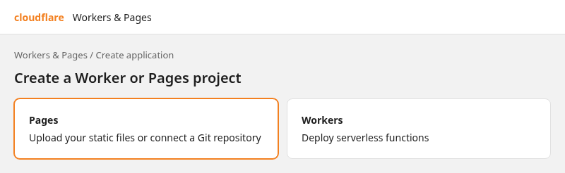 Workers and Pages Create application with Pages selected for upload