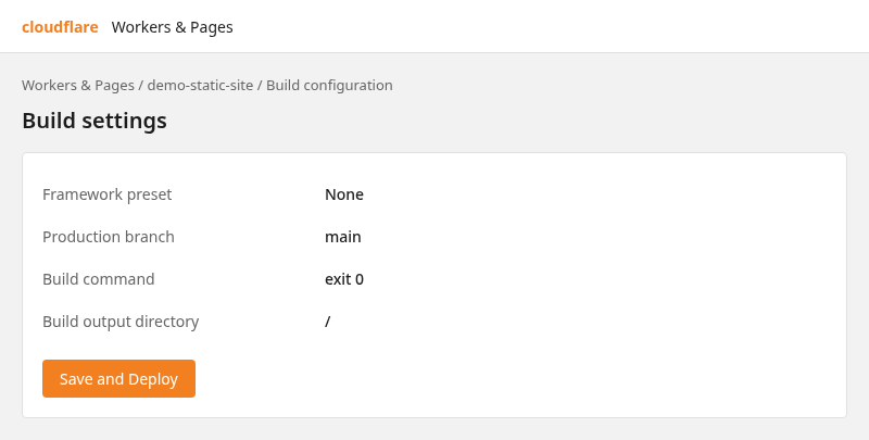 GitHub Pages build settings with exit 0 and output directory