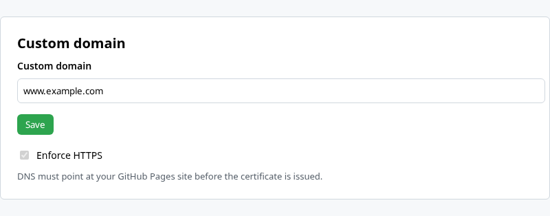GitHub Pages custom domain and Enforce HTTPS settings