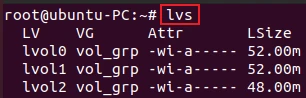 lvs command to view logical volumes