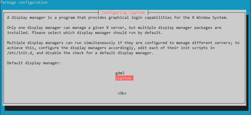 Select LightDM display manager during XFCE installation