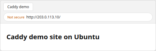 Browser showing the Caddy demo static site served over HTTP from a public IPv4 address